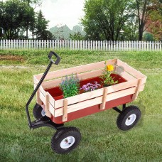 Garden Cart Wood Wagon Uenjoy Outdoor All Terrain Pulling Children 330Ibs Red   